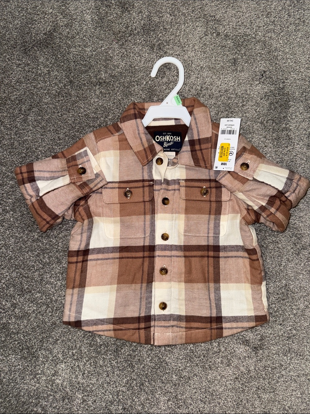 OshKosh B'gosh Brown Plaid Button-Up Shirt for 18 Month Baby Boy